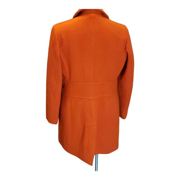Banana Republic Wool Pea Coat sz M Leather toggle closure zipper Blood Orange - Picture 2 of 9